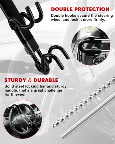 Tevlaphee Steering Wheel Lock Anti-Theft Car Device Heavy Duty Security Car Lock Antitheft Locking Devices Great Deterrent Adjustable Car Wheel Lock Anti Theft for Vehicle Truck with 3 Keys(Black) - color: Black