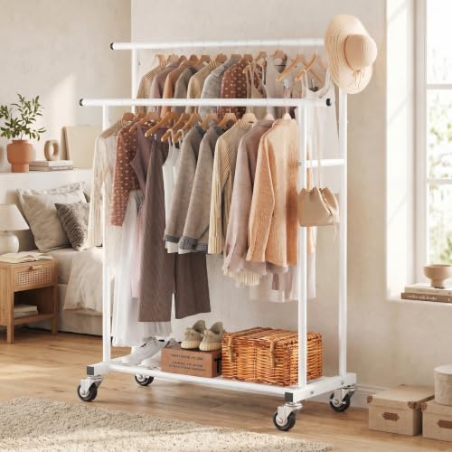Calmootey Rolling Garment Rack, Sturdy Clothes Organizer for Bedroom - color: White, style: Double Rods