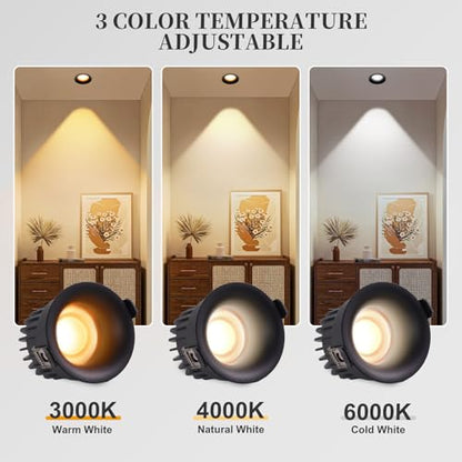 3 Inch LED Recessed Lights, Waterproof, Dimmable, 3CCT, CRI98 Ceiling Light - color: Black-Gray, size: 3 Inch-6 Pack