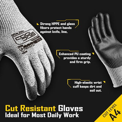 COOLJOB 12/120 Pairs Cut Resistant Work Gloves PU Coating, ANSI A2 A4 A6 A9 - size: Medium (Pack of 120)