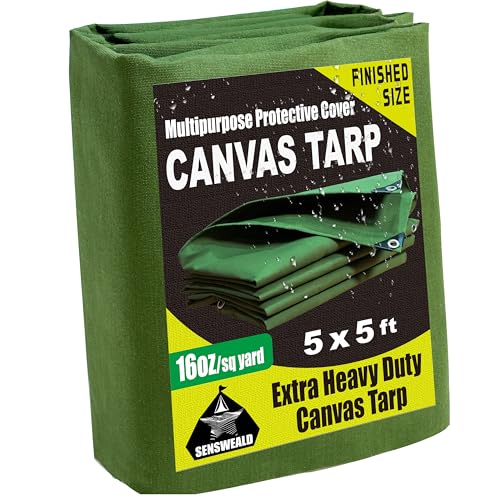 16oz Small Heavy Duty Canvas Tarp 5x5 Feet Water-Resistant - color: 28mil-green, size: 5x5 Feet-Finished size