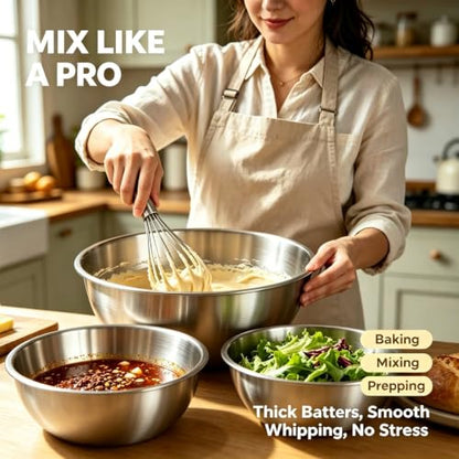 5‑Piece Stainless Steel Mixing Bowls Set, 0.9Qt - 5Qt Nestable Stackable Bowls, Dishwasher Safe, Multipurpose Prep Bowls for Apartment, Family & Camping