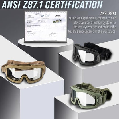 Lancer Tactical AERO Airsoft Tactical Safety Goggles ANSI Z87.1-Anti-Fog Glasses, 3mm Dual Pane Lens for Hunting, Paintball - color: Tan