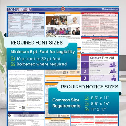 Labor Law Poster Virginia 2027, Paper Unlaminated, State, Federal Notices - style: English (Paper)