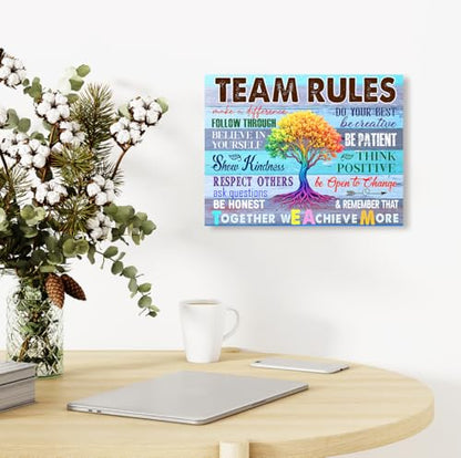 YEOION Team Rules Wall Art Canvas Framed,Motivational Office Wall Decor - color: Team Rules
