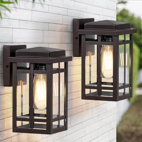 9.76'' Outdoor Wall Light Fixtures 2 Packs, Porch Lights Lantern - color: Brown, size: 9.76''-No Sensor-2pcs