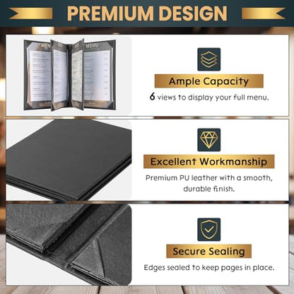 PU Leather Restaurant Menu Book 8.5 x 11, 6-Pack, 6-View Covers - size: 6 View
