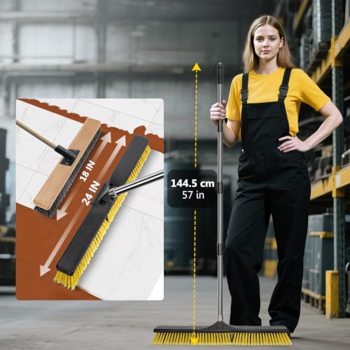 Masthome 24" Push Broom, Heavy Duty Outdoor Broom for Garage - color: Black