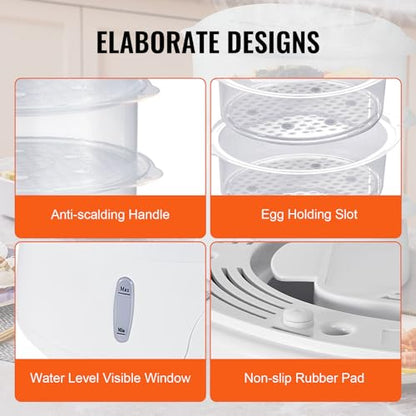 VEVOR Electric Food Steamer, 7.4Qt Electric Vegetable Steamer with 2-Tier Stackable Trays, Food-Grade Food Steamer for Cooking with 60 Min Timer, Auto Shut-Off & Boil Dry Protection (800W) - size: 2-Tier