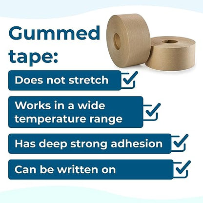 IDL Packaging 2.83" Water-Activated (Gummed) Tape, Standard-Duty 30 lbs Break Strength, 450' Roll Length, Brown Color (Pack of 1 Roll) - Reinforced Packing Kraft Paper Tape with Strong Adhesive - size: Pack of 1