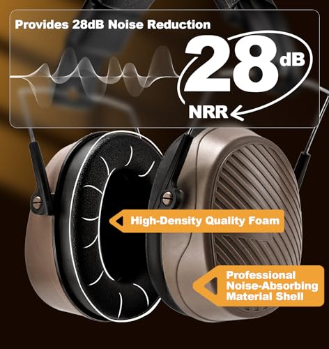 PROHEAR 038 Ear Protection Safety Earmuffs for Mowing, 28dB Noise Reduction Passive Hearing Protector, Compact Foldable Headset for Shooting Construction Power Tools, Brown - color: Brown