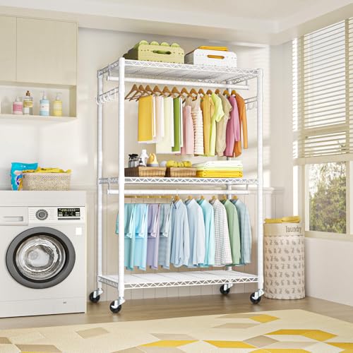 FUTASSI P1 Plus Rolling Clothes Rack, 22mm Diameter Heavy Duty Garment Rack - color: White, size: P1 Plus