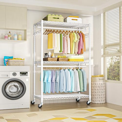 FUTASSI P1 Plus Rolling Clothes Rack, 22mm Diameter Heavy Duty Garment Rack - color: White, size: P1 Plus