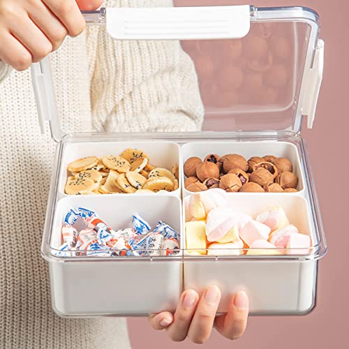 Divided Serving Tray with Lid for Veggie Charcuterie Container Portion Control Salad Keeper with 4 Removable Boxes Stackable Refrigerator Organizer Bins Food Storage Organizer Produce Saver - size: 1 Pack