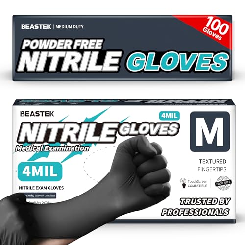 BEASTEK Black Nitrile Disposable Gloves, 4.0 Soft+™ Powder-Free 100 &1000CT - color: 100 Black (Medium)