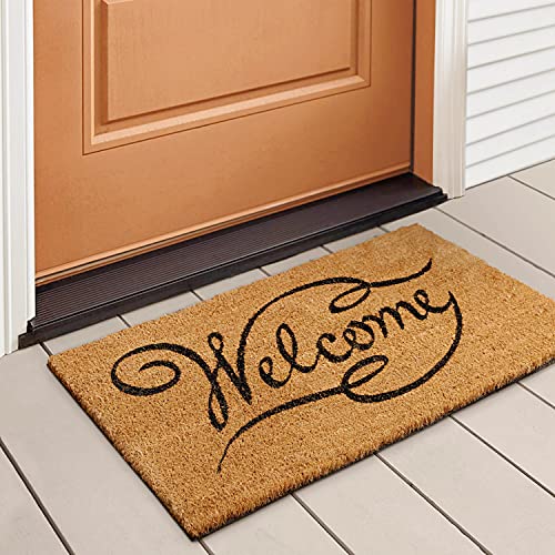 LuxUrux Welcome Mats Outdoor Coco Coir Doormat, with Heavy-Duty PVC Backing - Natural - Perfect Color/Sizing for Outdoor/Indoor uses. (17 x 30 inch, Welcome Khaki) - color: Khaki, size: 17'' x 30''