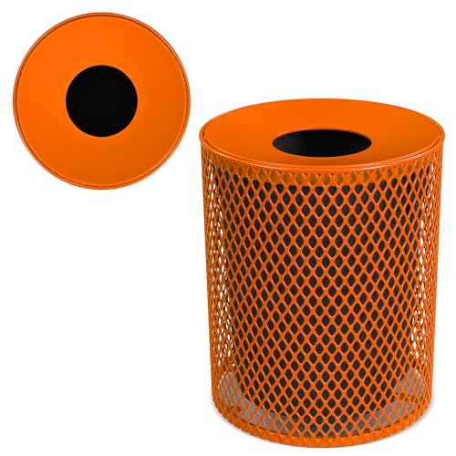 Leisure Craft 32 Gallon Commercial Outdoor Trash Can, Metal, Made in USA - color: Orange