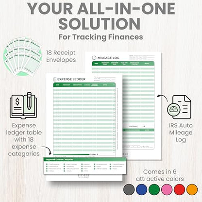 Extra Large Receipt Envelope & Receipts Organizer (Pack of 18) - Efficiently Manage Business Expenses & Log Mileage Trips - 8.5” x 11.0” Inches, Green Color- Business Ledger for Small Business - color: Green