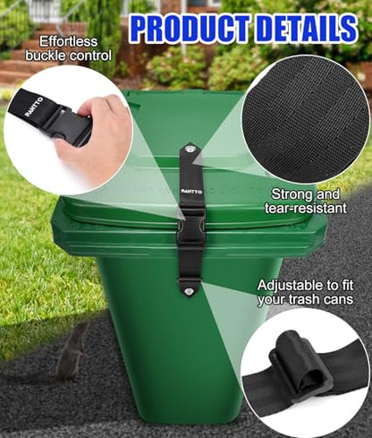 PAHTTO Trash Can Locks for Animals, Universal Garbage Can Lock, Nylon Bear Proof Trash Bin Lid Lock, Adjustable and Easy to Install, Heavy-Duty Garbage Can Strap for Outdoor Trash Can