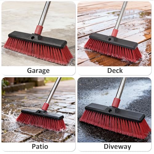 14”Push Broom with 70” Long Handle Heavy Duty Outdoor Broom for Cleaning Shop Garage Driveway Patio Deck Concrete Floor Sweeping - size: 14inch