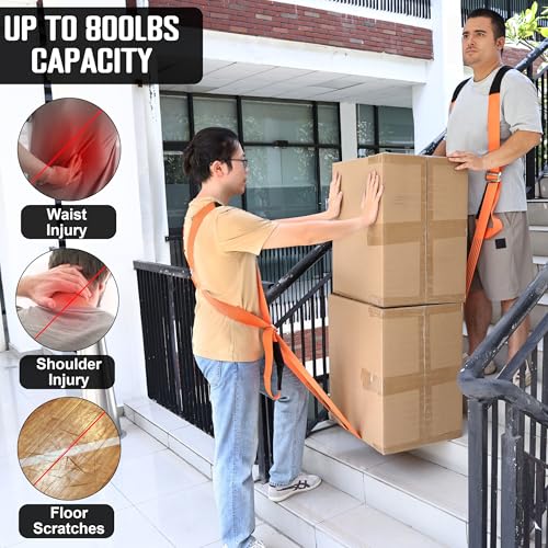 Anti-Slip Moving Straps, 2-Person Shoulder Lifting and Moving System Lifting Straps for Moving Furniture, Appliances, Mattresses, Heavy Objects up to 800lbs - style: Orange