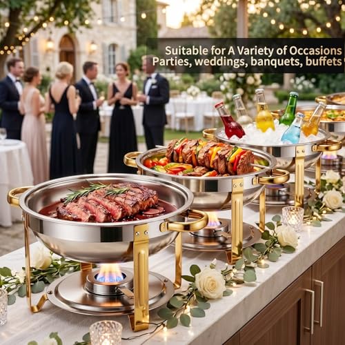 Chafing Dishes for Buffet, 4 Pack 7.5QT Round Chafing Dish Buffet Set - color: 7.5 QT Gold & Silver