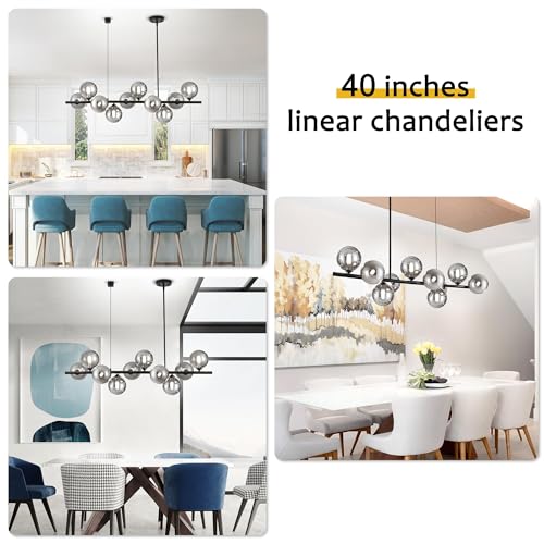 Black Linear Chandeliers for Dining Room 40" Modern Sputnik Light Fixture - color: 10 Lights-Black, size: 40 inch