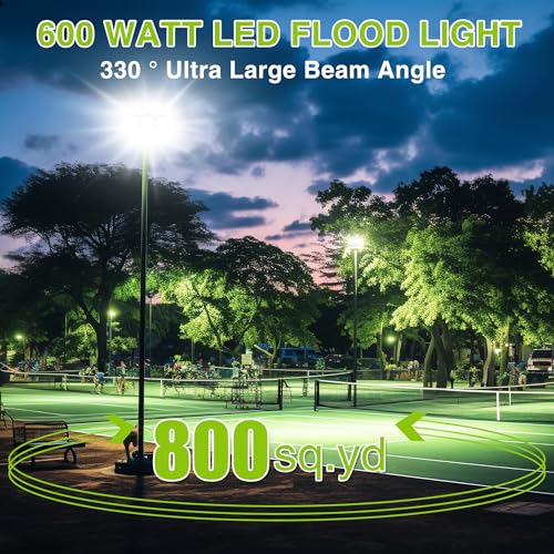STASUN 3 Pack LED Flood Lights Outdoor(Black+Gray), 600W 60000lm 6000K Daylight White IP66 Waterproof, Commercial Parking Lot Lights, 3 Heads for Yard Street Stadium Outdoor Area Floodlight Bright