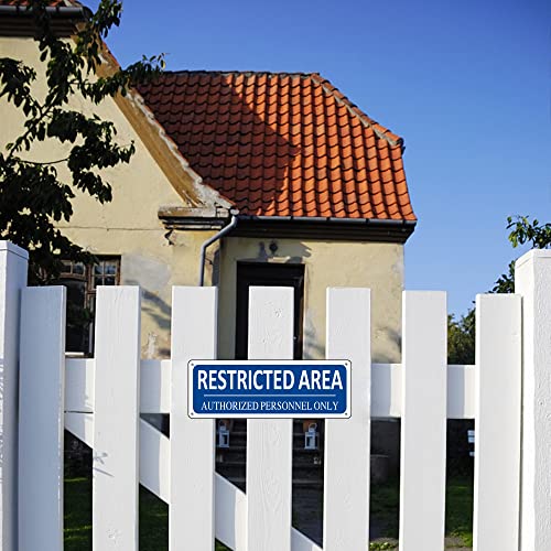 Restricted Area Sign Outdoor,(2 Pack) Metal Authorized Personnel Only, 10" x 3.5" Do Not Enter Sign, Aluminum, Rust free, Fade Resistant,Weatherproof (Blue) - color: Restricted Area Sign-01B