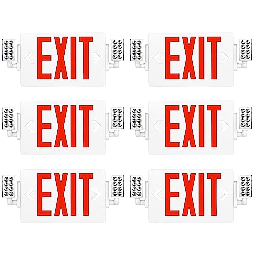 SPCETSUN 6 Packs Red Exit Sign with Emergency Lights-LED Emergency Exit Light with Battery Backup,UL Listed, AC 120/277V,Double Face Commercial Emergency Exit Light Combo for Business. - color: SPJLECD2RW-WT-6
