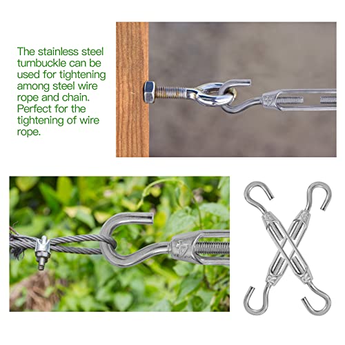 6PCS M4 Hook & Hook Turnbuckle 304 Stainless Steel Turnbuckle Wire Rope Tension Heavy Duty Turnbuckles for Cable Railing Wire Rope Hardware Kit (M4, Hook & Hook) - style: Hook & Hook-M-4
