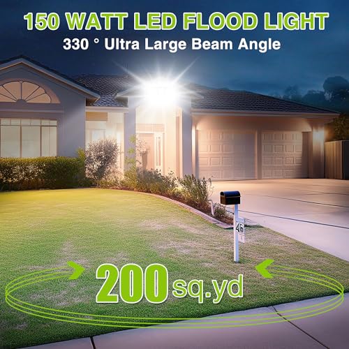 2 Pack LED Flood Lights Outdoor, STASUN 150W 15000lm 6000K Daylight White IP66 Waterproof, Commercial Parking Lot Lights, 3 Heads for Yard Street Stadium Outdoor Area Floodlight Bright Security Lights - color: 2 Pack, size: 150 Watt