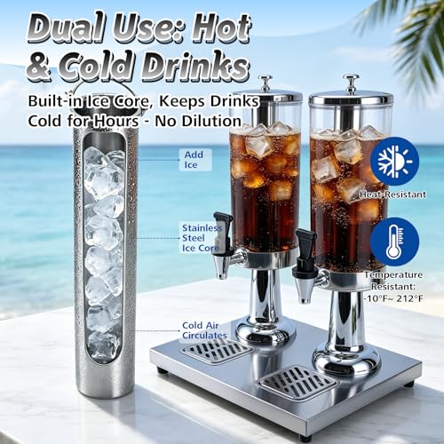 1.6 Gallon Drink Dispenser with Stainless Steel Stand & Ice Core - color: Silver