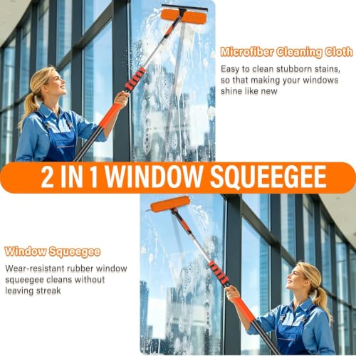 30FT Telescoping Window Squeegee Kit with Extension Pole - size: 24FT