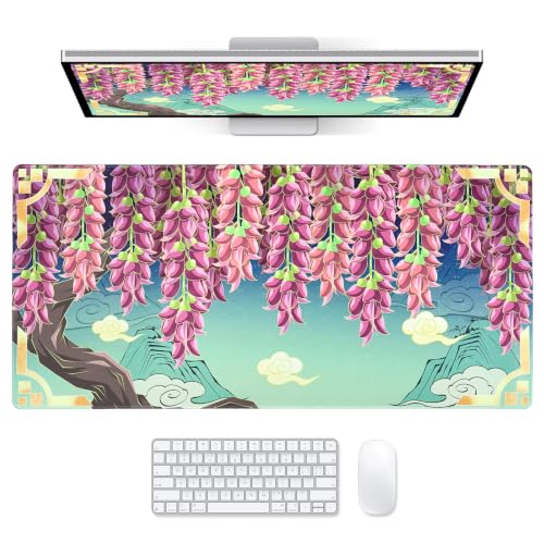 Large Desk Mat Purple Wisteria Mouse Pad Extended Keyboard Mat 35.4 x 15.7 - color: Starry Visteria