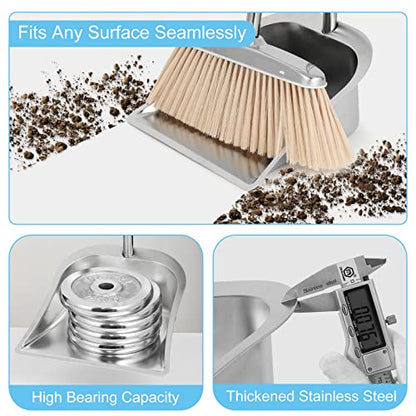 Broom and Dustpan Set for Home, Stainless Steel Broom and Dustpan Set with Long Handle, Heavy Duty Dustpan Broom Set Standing Dust Pan Kitchen and Home Indoor Outdoor Broom - color: Silver Broom and Dustpan Set