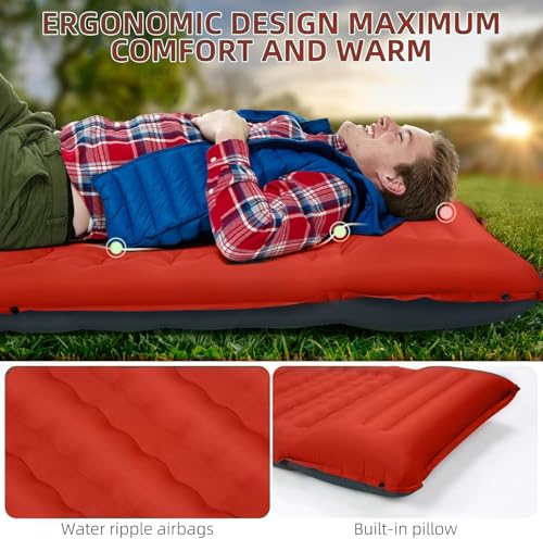FNARMW Camping Sleeping Pad, Extra Thick 5 Inch Camping Mat with Pillow Built-in Foot Pump Inflatable Sleeping Pads Compact for Camping Backpacking Hiking Traveling Tent（Orange-Black） - color: Orange-black