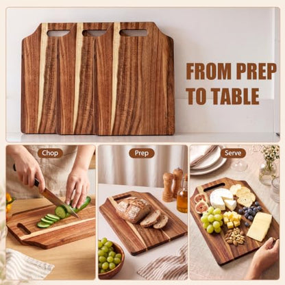 Roshtia 6 Pcs Wooden Cutting Boards 14x10'' Acacia Chopping Board, Retro - style: Retro