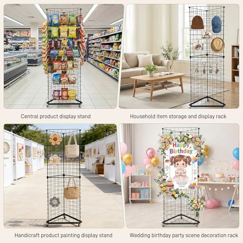 24"x68"Large Triangular Gridwall/Wire Grid Panel Display Stand with Wheels