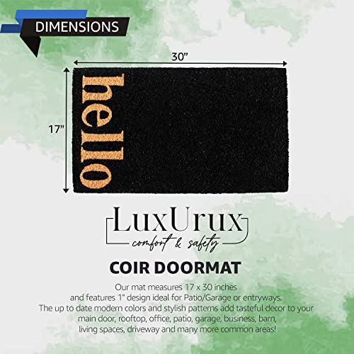 LuxUrux Welcome Mats Outdoor Coco Coir Doormat, with Heavy-Duty PVC Backing - Natural - Perfect Color/Sizing for Outdoor/Indoor uses. (17 x 30 inch, Hello) - color: Black/Beige, size: 17'' x 30''