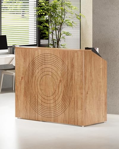 LITTLE TREE 47-Inch Reception Desk with Counter, Oak Front Desk Reception Room Table, Retail Counter for Checkout, Modern Welcome Desk for Lobby, Office, Beauty Salon - color: Brown