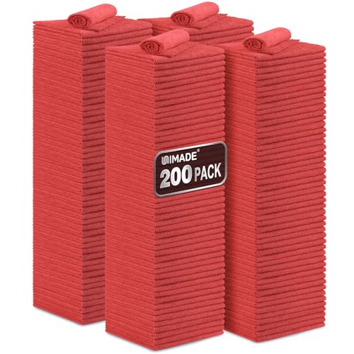 UNIMADE Shop Towel Rag, 200 Pack Reusable Microfiber Cleaning Cloth - color: Red, size: 200pk