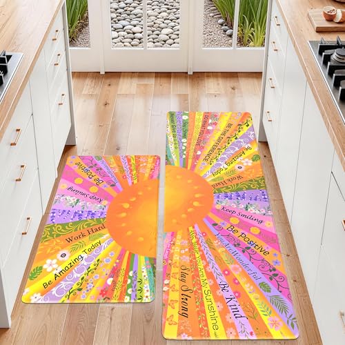 Boho Kitchen Mats for Floor Floral Cushioned Anti Fatigue Mats for Kitchen Floor for Sink, Stove, Desk, Laundry,17"x30"+17"x47", Orange - color: Orange, size: 17"x30"+17"x47"