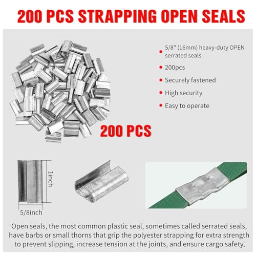 Banding Packaging Pallet Strapping Kit with Strapping Tensioner Tool,Banding Sealer Tool. 5/8″x 852′925lbs Break Strength Polyester Strapping with 100 Metal Seals for Pallets, Logistics, Warehouse - color: Green, size: S, style: Strapping Kit
