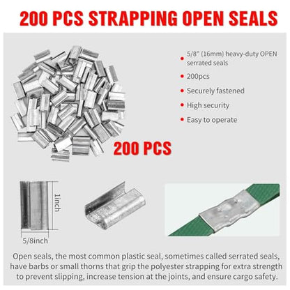 Banding Packaging Pallet Strapping Kit with Strapping Tensioner Tool,Banding Sealer Tool. 5/8″x 852′925lbs Break Strength Polyester Strapping with 100 Metal Seals for Pallets, Logistics, Warehouse - color: Green, size: S, style: Strapping Kit