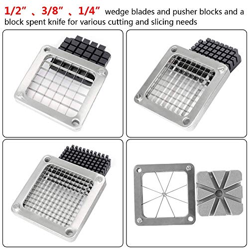 ROVSUN Commercial Vegetable Chopper French Fry Cutter with 4 Sizes Blades, Potato Dicer Slicer Fruit Chopper Stainless Steel for Restaurant, Home & Kitchen, 1/2", 3/8", 1/4" & 8-Wedge Blades - size: Hand Pressure Style