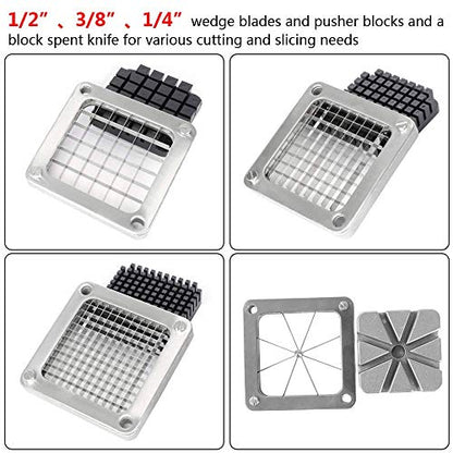 ROVSUN Commercial Vegetable Chopper French Fry Cutter with 4 Sizes Blades, Potato Dicer Slicer Fruit Chopper Stainless Steel for Restaurant, Home & Kitchen, 1/2", 3/8", 1/4" & 8-Wedge Blades - size: Hand Pressure Style