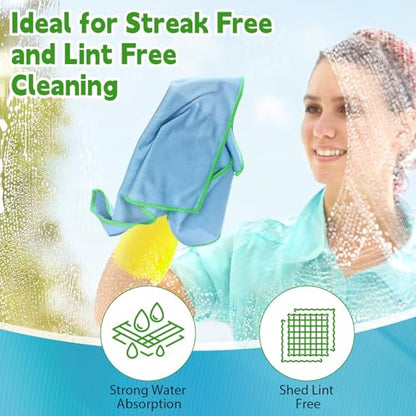 Maxcheck 24 Pack Microfiber Glass Cleaning Cloths, 16" x 16", Blue - color: Blue