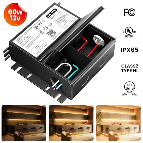 60W Dimmable LED Driver 12V, Triac/ELV/MLV AC to DC Compatible with Lutron - size: 60W12V with junction box