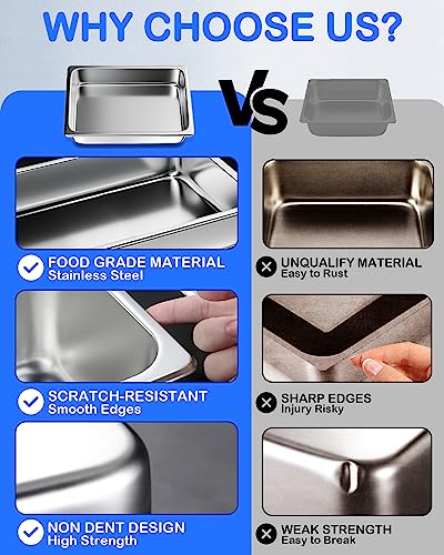 WantJoin Stainless Steel Steam Table Hotel Pan Set 1/3 Size 6 Inches 6pcs - color: 6" Deep, size: 1/3 Size Thickened